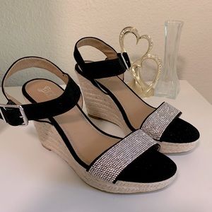 Black And Tan Strap Diamond studded Wedges (Size 7) Never been worn!
